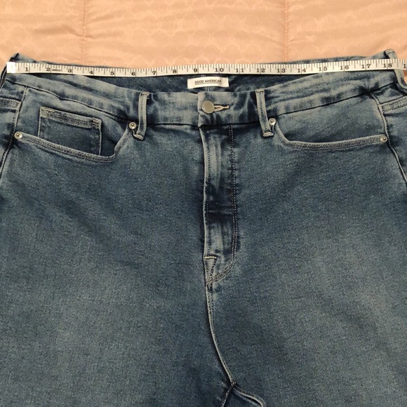 Good American Good Waist Palazzo Blue Jeans 18 Plus High-Waisted Cropped Wide - Picture 6 of 6